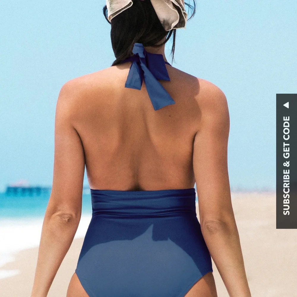 Cupshe Women's Halter Backless Ruched Tummy Control Swimsuit-Size S  NWT